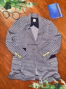 CAbi Black and White Gingham Blazer with Gold Buttons